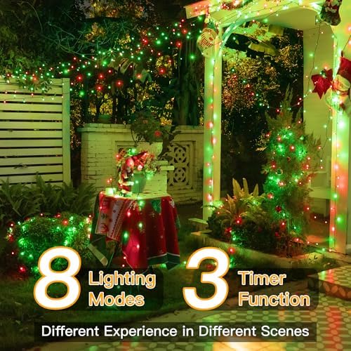 Ollny Christmas Lights, 1000LED 328FT Long Christmas Tree Lights with 8 Modes Remote Timer IP44 Waterproof, Outdoor String Lights for Tree House Yard Outside Xmas Decorations (Red+Green)