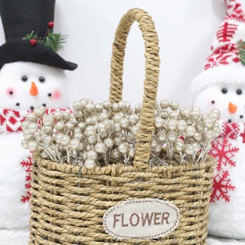 Fangoo 20 Pack 7 Inch Champagne Gold Berry Stems for Christmas Tree
