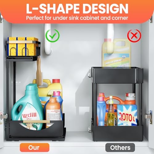 Under Sink Organizer and Storage for Bathroom and Kitchen - 2 Pack 2 Tier
