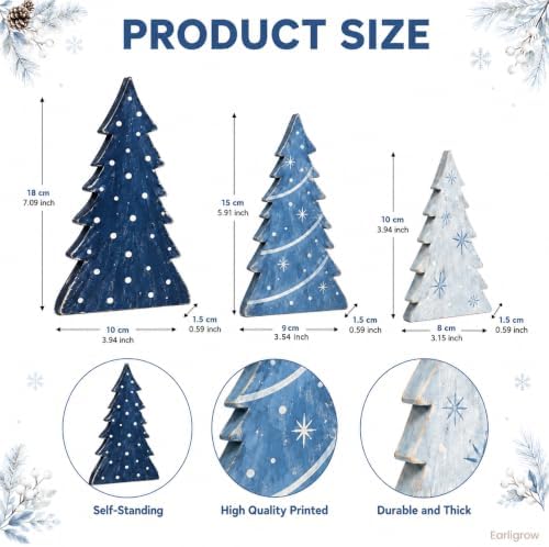 Christmas Table Decorations Blue Wooden Mini Xmas Tree Tiered Tray Decor