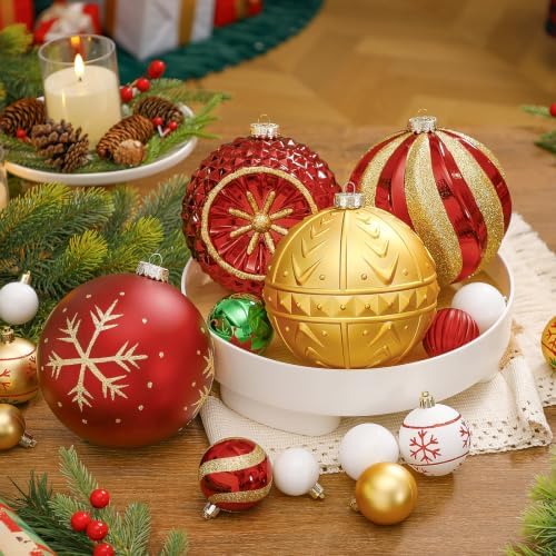 SHareconn 4ct 6 Inch Large Christmas Tree Balls Ornaments, 150mm, Red&Gold