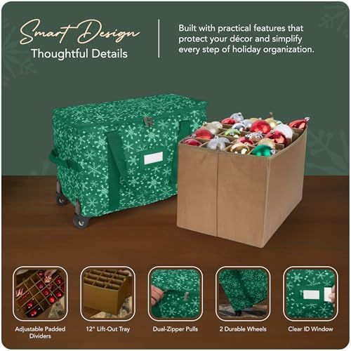 Covermates Rolling Adjustable Ornament Storage Bag, 19.25"W x 13"D x 12.5"H