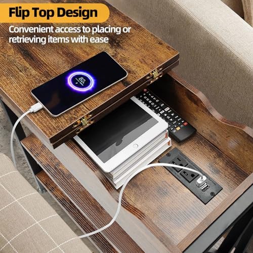 Flip Top End Table with Charging Station Set of 2, 12" D x 21" W x 26" H
