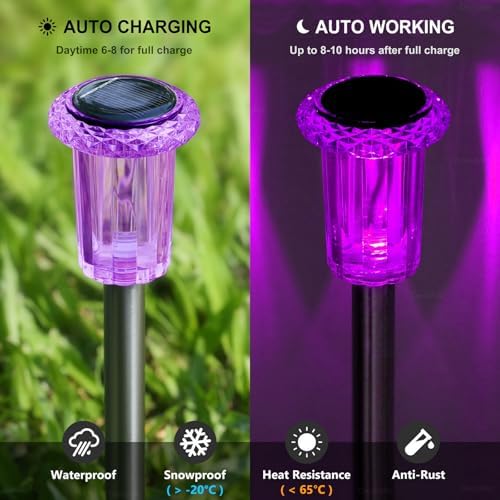 DenicMic Solar Halloween Lights Outdoor 15 Pack Purple LED Halloween Decor