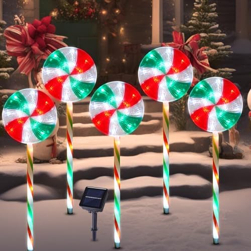 BRIGHTDECK 10 Pack Solar Christmas Pathway Lights, Lollipop Stakes