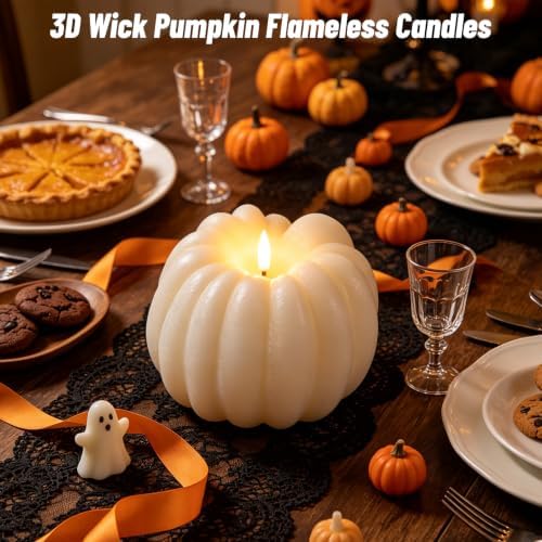 Wondise Fall Decorations Real Wax Pumpkin Candles with Remote Timer