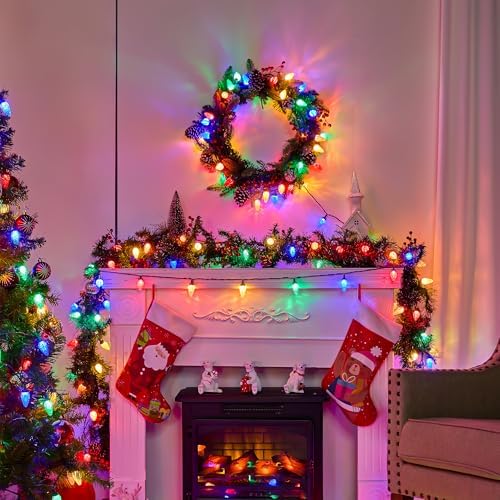 C9 LED Christmas Lights Outdoor, 97ft 150 LED Waterproof Strawberry Christmas Decorations String Lights, Plug in Vintage Christmas Tree Lights for Outside, Roof, Patio, Wedding, Party, Multicolor