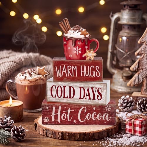 Lineshading 4 Pcs Christmas Table Decorations, Wooden Hot Cocoa Bar Sign
