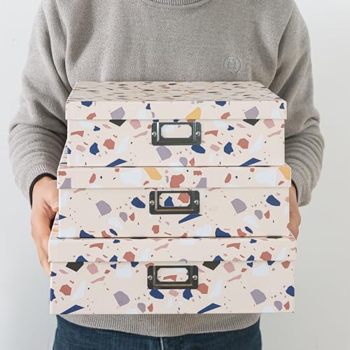 Soul & Lane - Cardboard Storage Boxes with Lids, Set of 3, Terrazzo