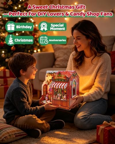 OZJAY Christmas Miniature House Kit for Adults, Mini House Kit with LED