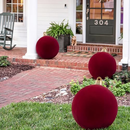 Threan 12 Inch Large Burgundy Velvet Christmas Ball Ornaments