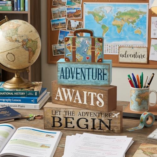 Lineshading 4 Pcs Travel Party Decoration Vintage Wood Suitcase Table Decor