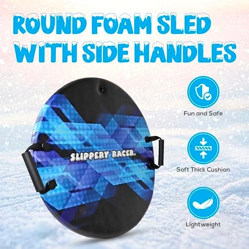 Slippery Racer Downhill Zeus Adults and Kids Foam Saucer Disc 1 Rider Snow Sled Toboggan with Handles, Midnight Hologram