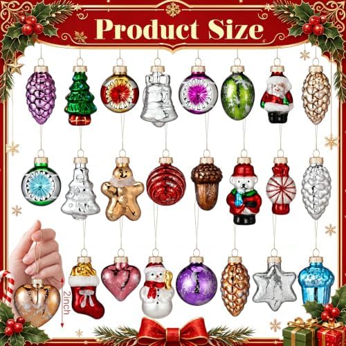 Havawish 24 Pcs Vintage Glass Christmas Tree Ornaments Set