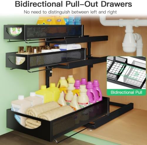 Under Sink Organizer, 2-Pack 3-Tier Pull Out Cabinet Organizers and Storage