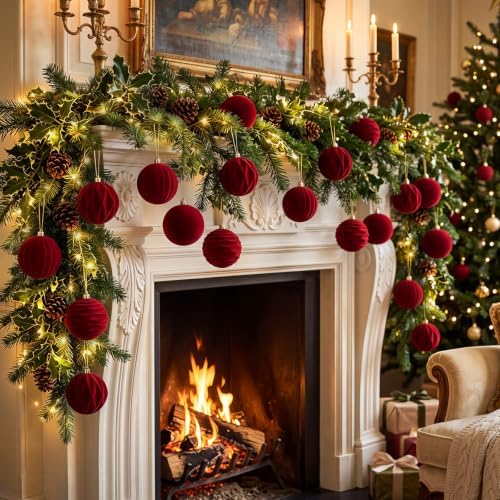 Liliful 3.15 Inch 12 Pcs Velvet Christmas Ornaments Balls, Wine Red