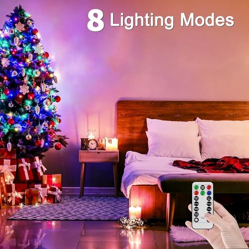 Christmas Lights Outdoor, Christmas Tree Lights Plug in, 8 Modes Twinkle String Light for Bedroom Wedding Party Ceiling Xmas Home Decorations 600 LED(Multicolor 196 FT)