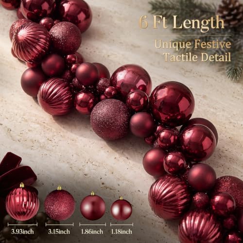6 ft Christmas Ball Garland, Burgundy