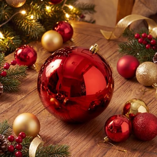 Threan 8 Inch Large Red Shiny Christmas Ball Ornaments for Christmas Tree