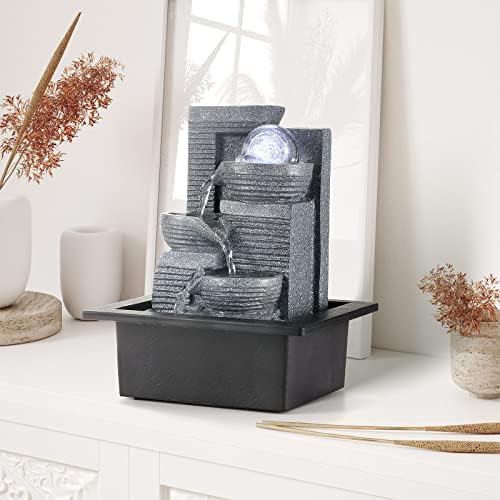 WICHEMI Tabletop Fountain Indoor Water Fountain with LED Crystal Ball