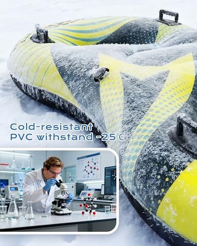 69 inch 2 Seats Snow Tube Inflatable with Towable Leash 450 lbs Capacity