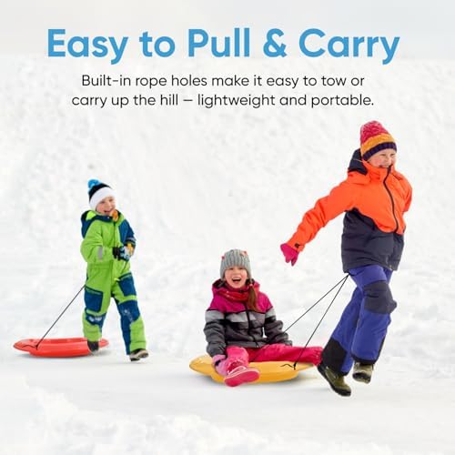 Superio Toboggan Snow Sleds for Kids and Adults, 36"/48" Heavy Duty Plastic Sliders with Handles and Hole for Pull Ropes- Kid and Adult Winter Fun