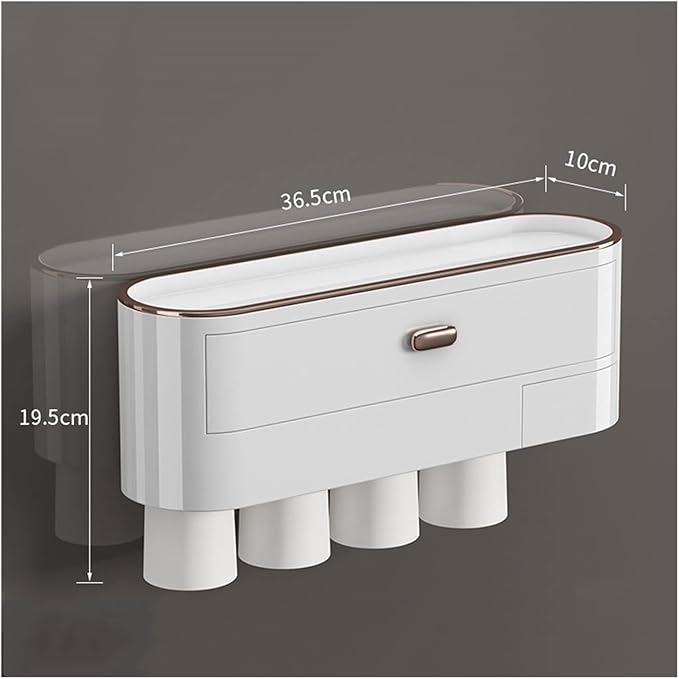 Toothbrush Rack Wall-Mounted Toothbrush Holder Punch-Free Multifunctional Storage Rack with Mouthwash Cup Toothpaste Squeezer Kit Bathroom Toothbrush Holder(C,Medium)