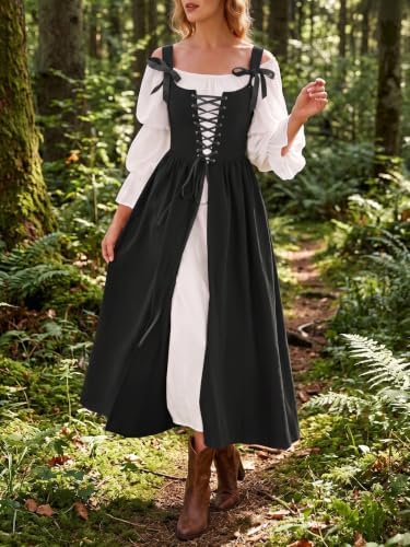 Wenrine Renaissance Costume Womens Lace Up Corset Halloween Medieval Dress