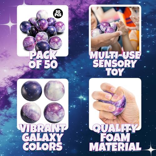 Bedwina Galaxy Stress Balls for Kids (50-Pack) Bulk Sensory Fidget Toys