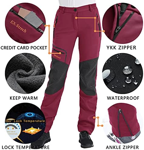 Postropaky Womens Outdoor Snow Ski Pants Waterproof Hiking Insulated Softshell Pants Snowboard Zipper Bottom Leg