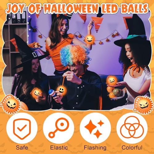 Sotiff 60 Pcs LED Halloween Bouncy Balls Spiky Squeaky Stress, Pumpkin