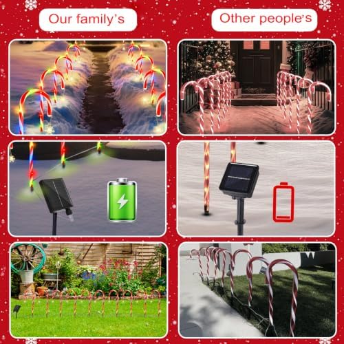 10 Pack Solar Candy Cane Pathway Lights, Multicolor Christmas Yard Decor