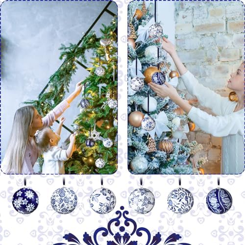 Cindeer 6 Pcs Blue and White Christmas Porcelain Balls, Novelty Style