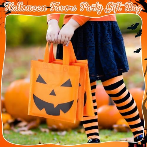 Sweetude 120 Pcs Pumpkin Tote Bags with Handle Bulk Halloween Trick Treat