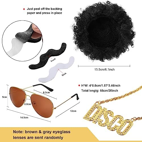Mepase 6 Pcs Men 70s Disco Outfit Bell Bottom Pants Wig