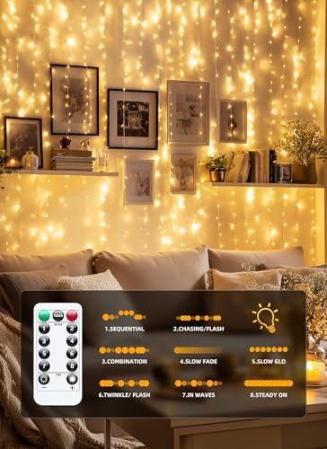 Brightown 2 Pack 300 LED Fairy Curtain Lights, 9.8ft x 9.8ft String Lights