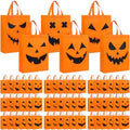Sanwuta 96 Pcs Halloween Tote Gift Bags 14.9 x 11.8 Large Treat or Trick Pumpkin Reusable Non Woven Candy Goodies Bag for Halloween