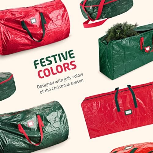 ZOBER Upright Christmas Tree Storage Bag With Drawstring Hem- Fits 7.5 Ft Trees - Plastic, Waterproof Christmas Tree Bag For Storage Box For Xmas - Strong, Durable Handles - Red