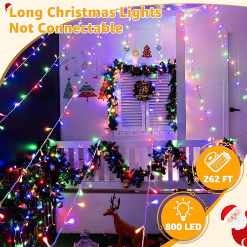 Ollny Christmas Lights Outdoor 800LED 262FT, Multicolor Plug in Fairy Light