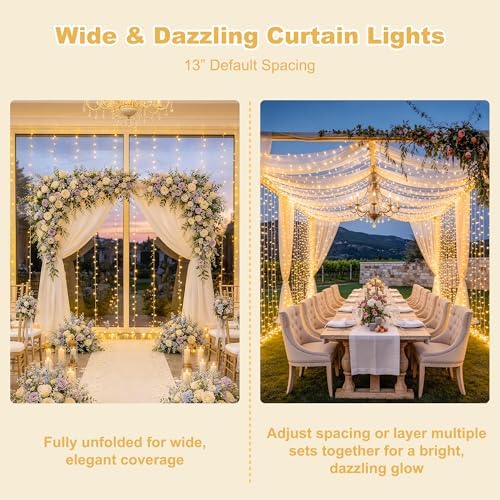 JMEXSUSS 600 LED Curtain Lights, String Lights for Bedroom,9.5ft x 19.6ft