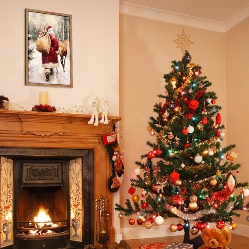 Vintage Christmas Decorations Santa Framed Wooden Wall Art
