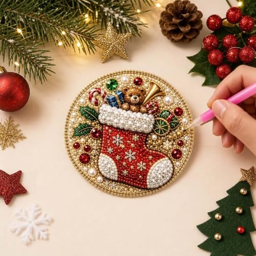 6PCS Christmas Ornaments DIY Pearl Diamond Art Kits for Adult Holiday