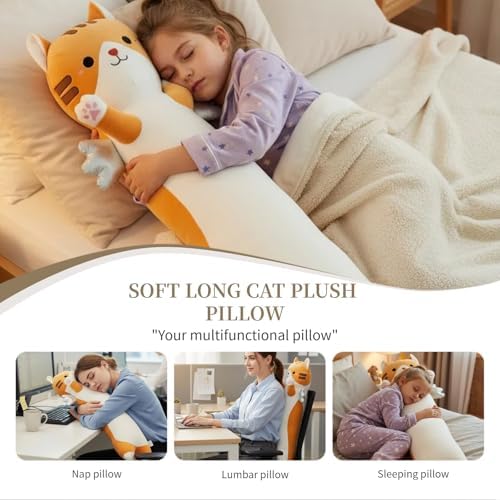 Somao 35.4" Long Cat Plush Pillow with Wings - Super Soft Stuffed Animal for Kids & Adults, Cute Body Pillow for Sleeping, Squishy Cat Plushies Gifts for Girls (Yellow)