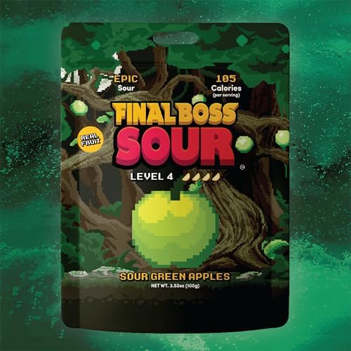 Final Boss Sour Fruit Candy, Green Apple, Level 4, 4 Pack