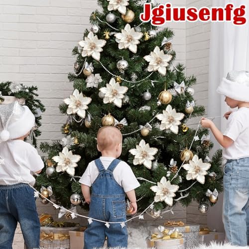 Thiccywoov 8 Pack Large 12'' Christmas Velvet Magnolia Flowers, White