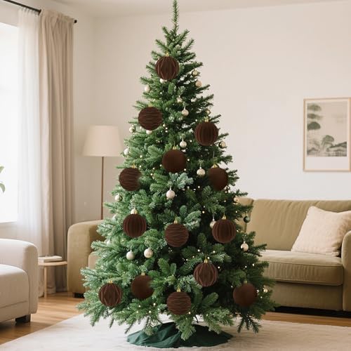 Liliful 4 Inch 12 Pcs Velvet Christmas Ornaments Balls, Brown