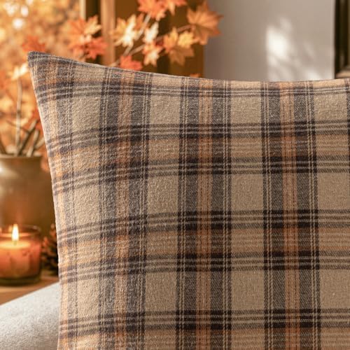 MIULEE Fall Plaid Pillow Covers Scottish Tartan 16x16 Camel Brown
