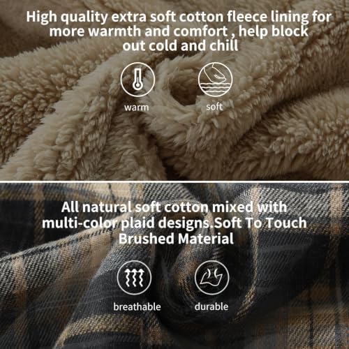 Elesuit Men's Full Zip Fleece Flannel Jacket Shirt Plaid Cotton Hoodie Coat