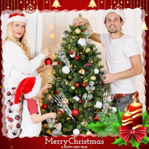 Daifunli 36 Pcs Christmas Tree Pick Spray Ornament, White Black, 17'' 12''