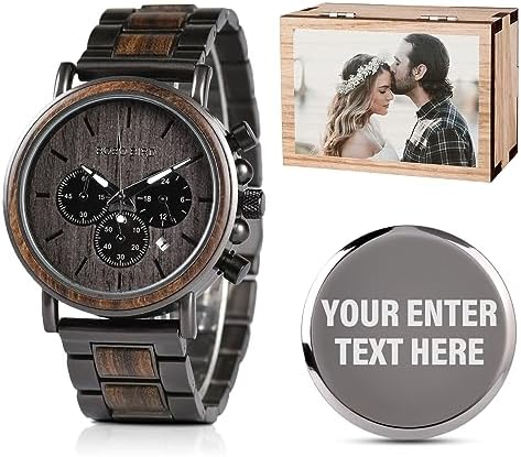 2win Engraved Wooden Watch for Boyfriend My MAN Fiancé Husband Customized Personalized Wood Watches for Men Birthday Anniversary Personalized Watch